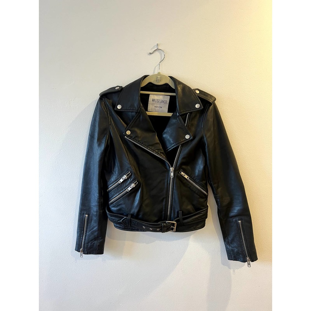 leather motorcycle biker jacket with floral embroidery